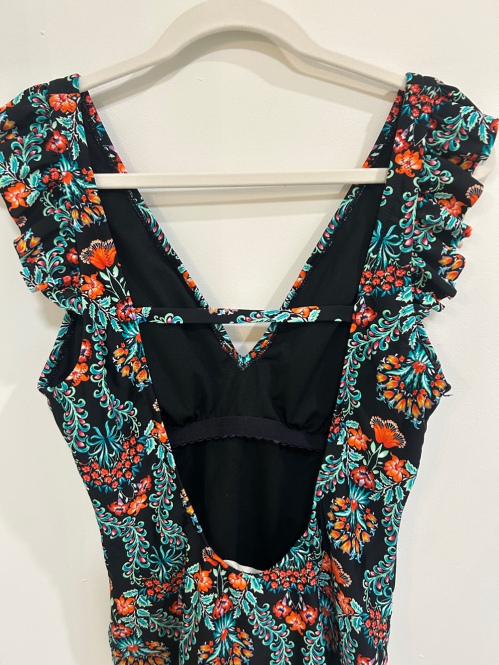 Jessica Simpson Black One-Piece Swimsuit with Teal and Orange Floral Print - Picture 4 of 7